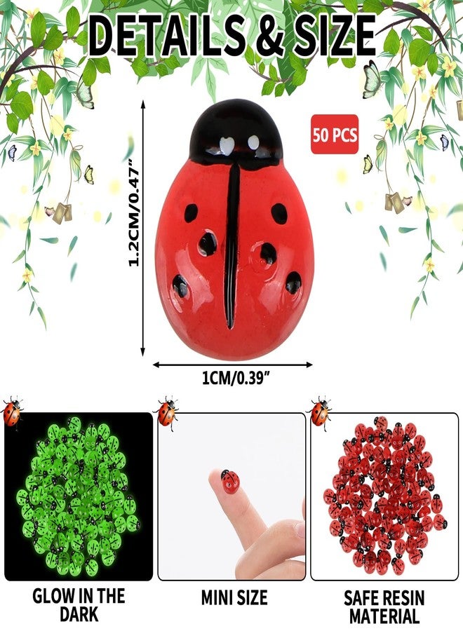BENOSPACE Luminous Ladybugs Statue, 50Pcs Mini Resin Glow in The Dark Ladybug Luminous Animal Ornament for Dollhouse Fairy Garden Decoration Tiny Ladybug Figurine DIY Craft Micro Landscape Aquarium - Image 2